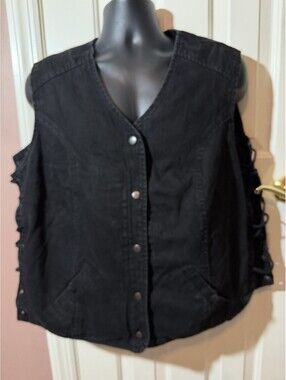 Black Denim Motorcycle Vest by Daniel Smart Concealed Carry Mens XL